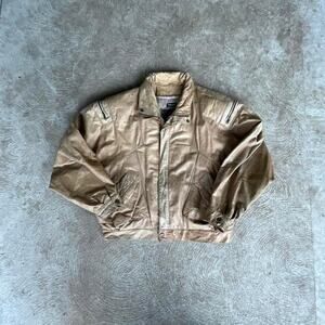 Adventure Bound Tan Genuine Leather Jacket 90's Vintage Size XL